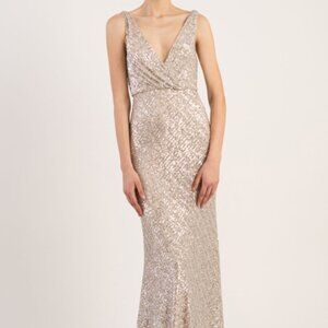 Silver Sequined Size 8 Jenny Yoo Floor Length Evening Gown - Great Condition